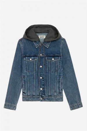 Zadig And Voltaire Bases Denim Hoodie Jacket Stone | ZV-255754