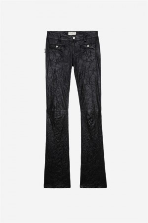 Zadig And Voltaire Hippie Creased Leather Pants Black | ZV-256230