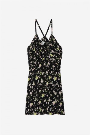 Zadig And Voltaire Randa Soft Crinkle Roses Dress Black | ZV-256383