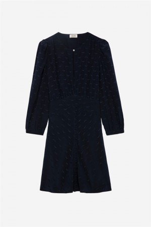 Zadig And Voltaire Rhodri Silk Jacquard Dress Dark Blue | ZV-256399