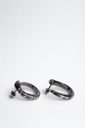 Zadig And Voltaire Snake Hoop Earrings Shiny Silver | ZV-255882