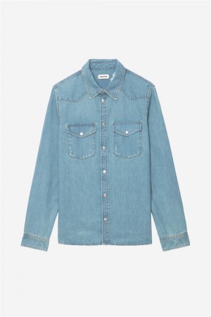 Zadig And Voltaire Stan Denim Shirt Ciel Stone | ZV-255722