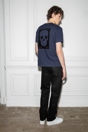 Zadig And Voltaire Stockholm Skull T-shirt Dark Blue | ZV-255684