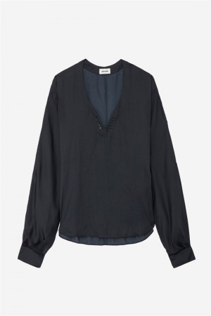 Zadig And Voltaire Tonastir Satin Blouse Black | ZV-256307