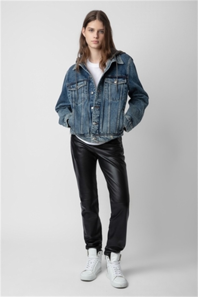 Zadig And Voltaire Bases Denim Hoodie Jacket Stone | ZV-256420