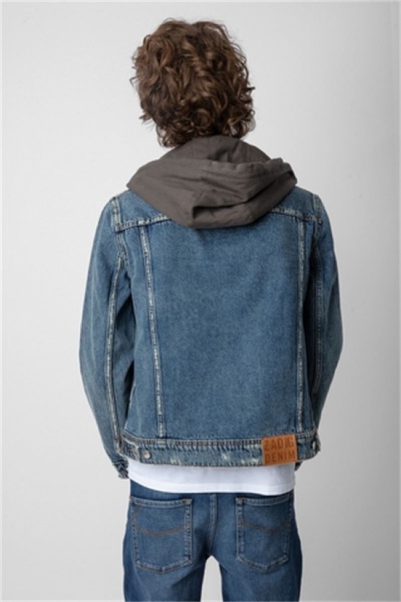 Zadig And Voltaire Bases Denim Hoodie Jacket Stone | ZV-256420