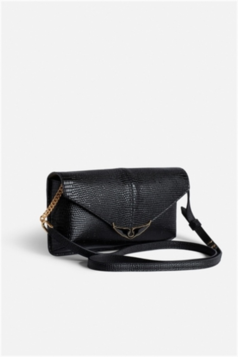 Zadig And Voltaire Borderline Embrossed Clutch Black | ZV-256197