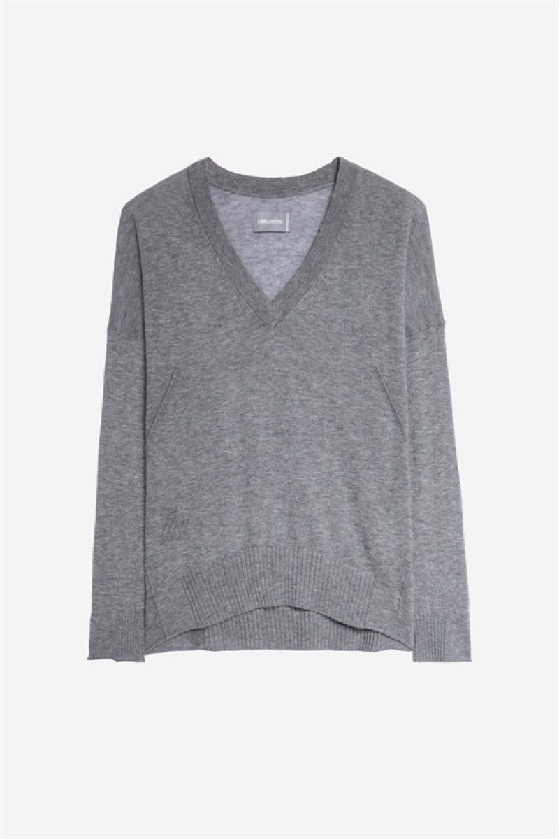 Zadig And Voltaire Brumy Cashmere Sweater Grey Melange | ZV-256459