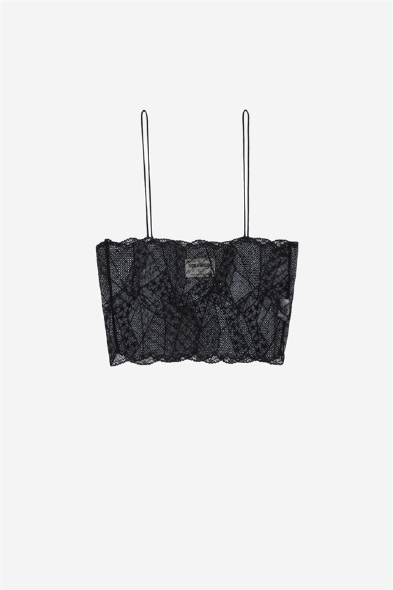 Zadig And Voltaire Cariana Lace Strass Top Black || Sold Out | ZV-256344