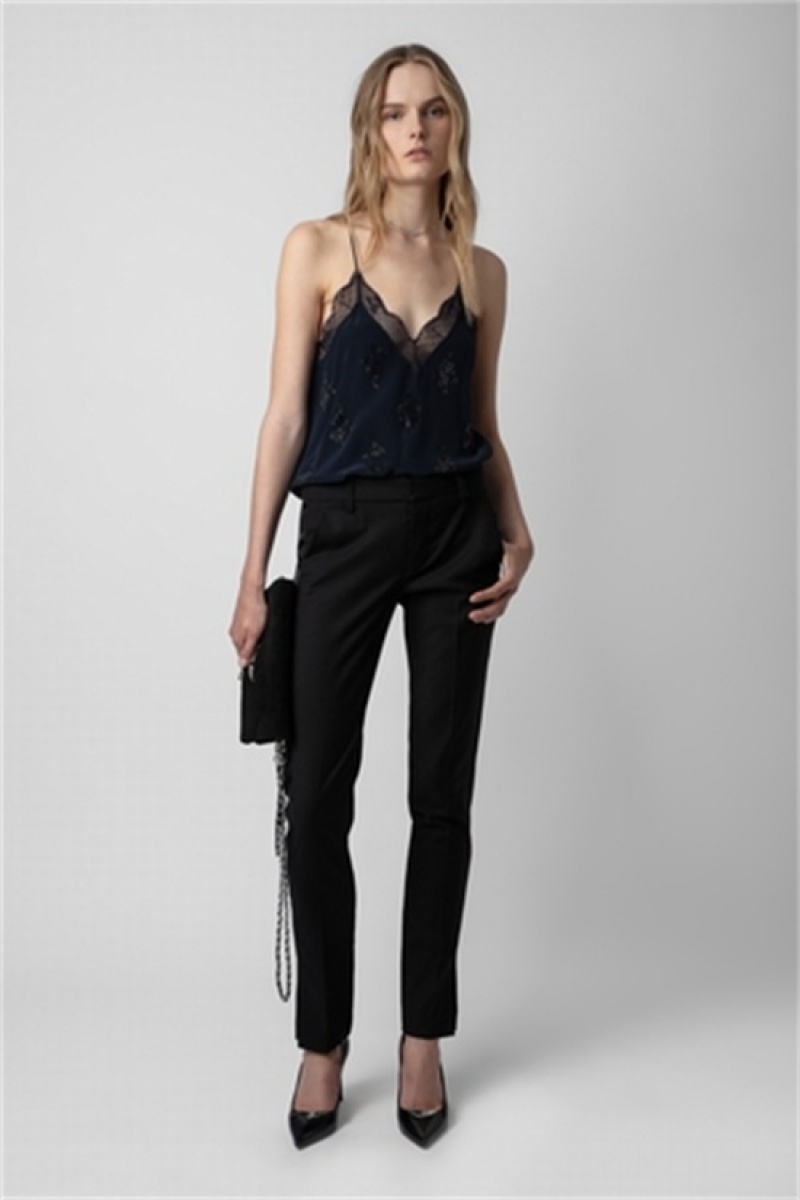 Zadig And Voltaire Christy Silk Top Dark Blue | ZV-256338