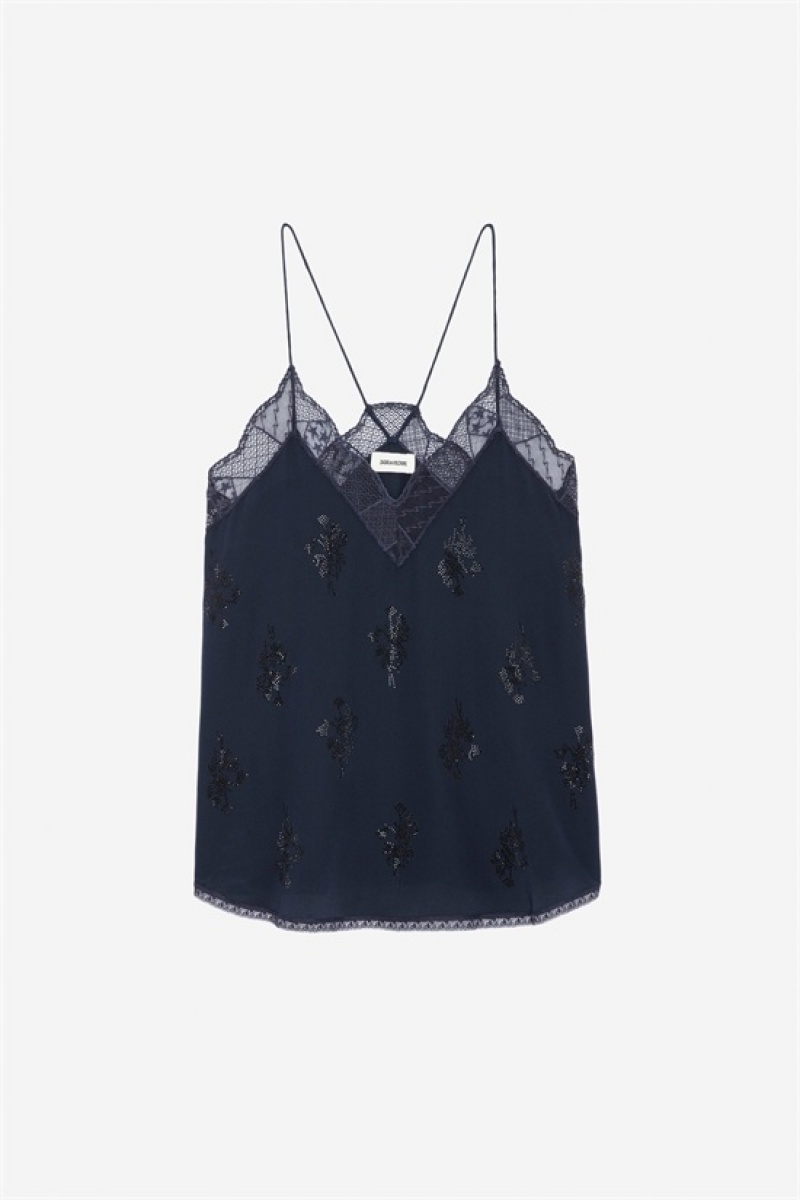 Zadig And Voltaire Christy Silk Top Dark Blue | ZV-256338