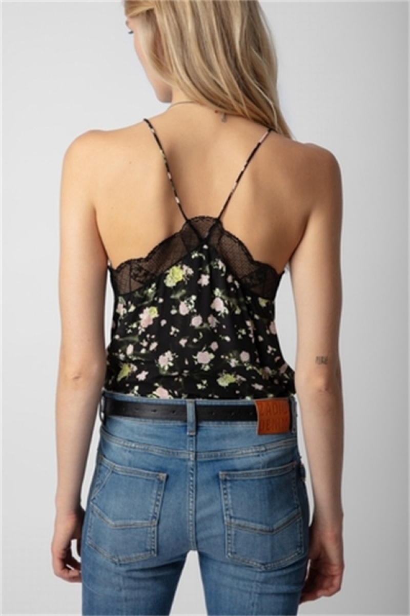 Zadig And Voltaire Christy Soft Crinkle Roses Top Black | ZV-256323