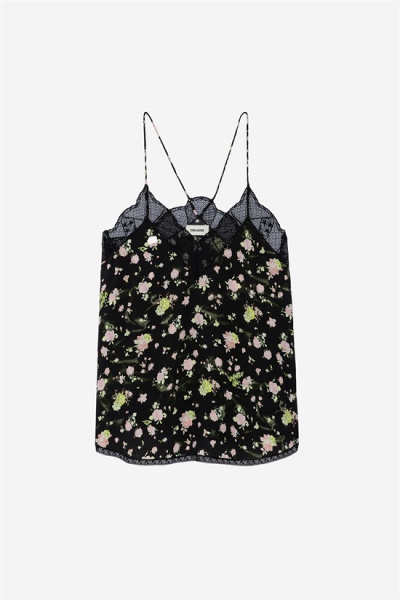 Zadig And Voltaire Christy Soft Crinkle Roses Top Black | ZV-256323