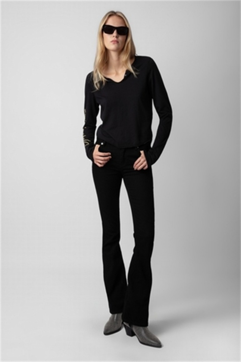 Zadig And Voltaire Crop Concert Crush Henley Top Black | ZV-256272