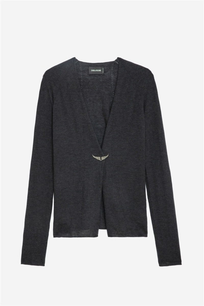 Zadig And Voltaire Daffy Wings Cashmere Cardigan Kaki Slate | ZV-256438