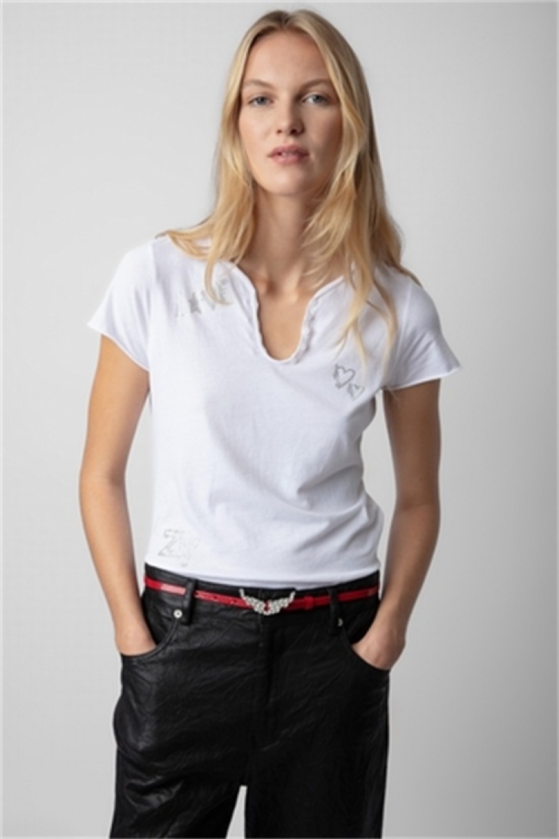 Zadig And Voltaire Diamante Henley Top White | ZV-256285