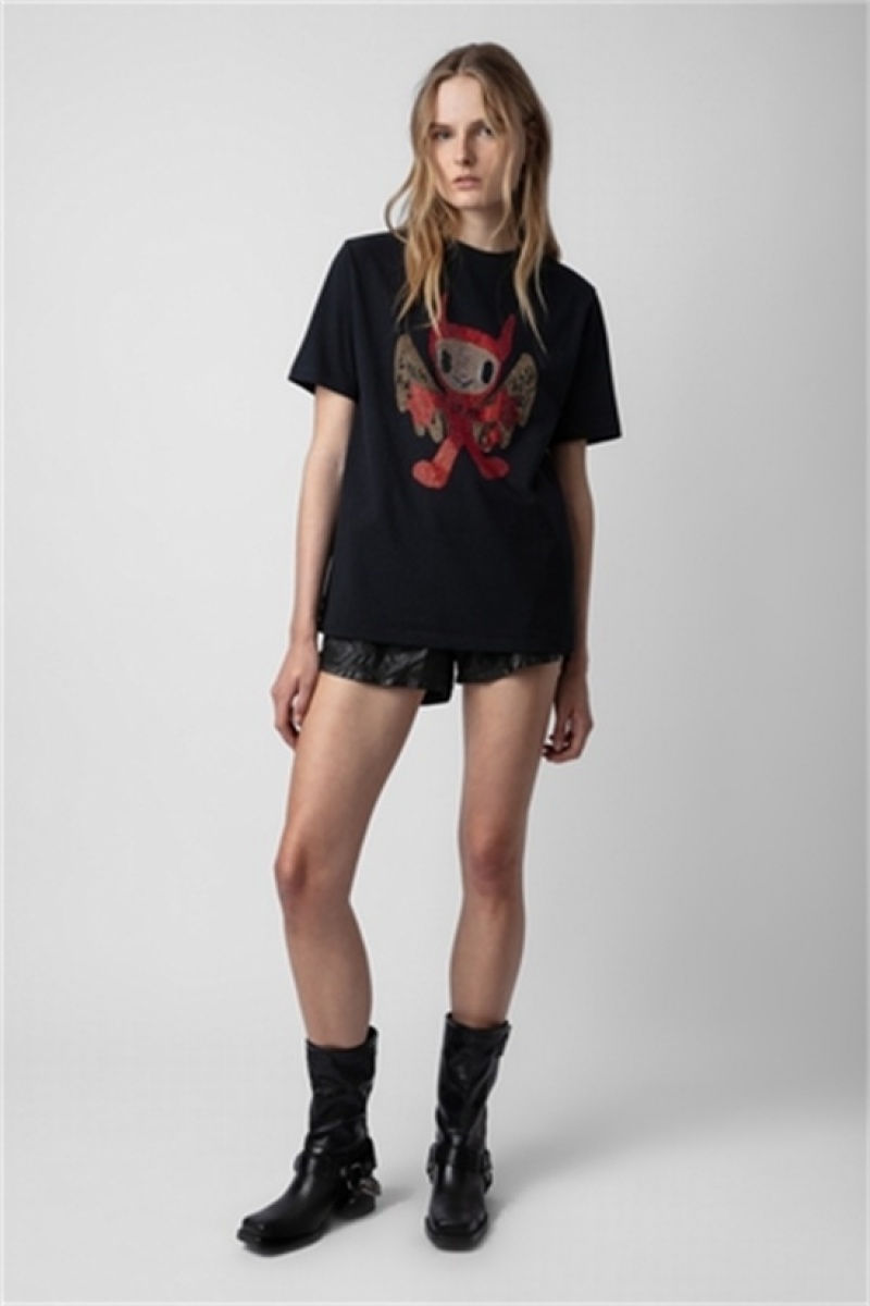 Zadig And Voltaire Edwin Devil Diamante T-shirt Black | ZV-256283