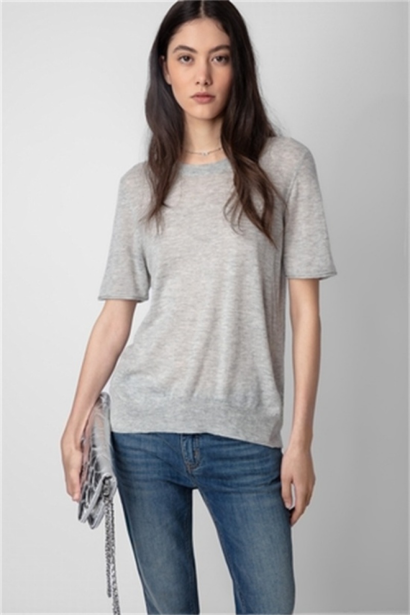 Zadig And Voltaire Ida Cashmere T-shirt Gris Chine Clair | ZV-256428