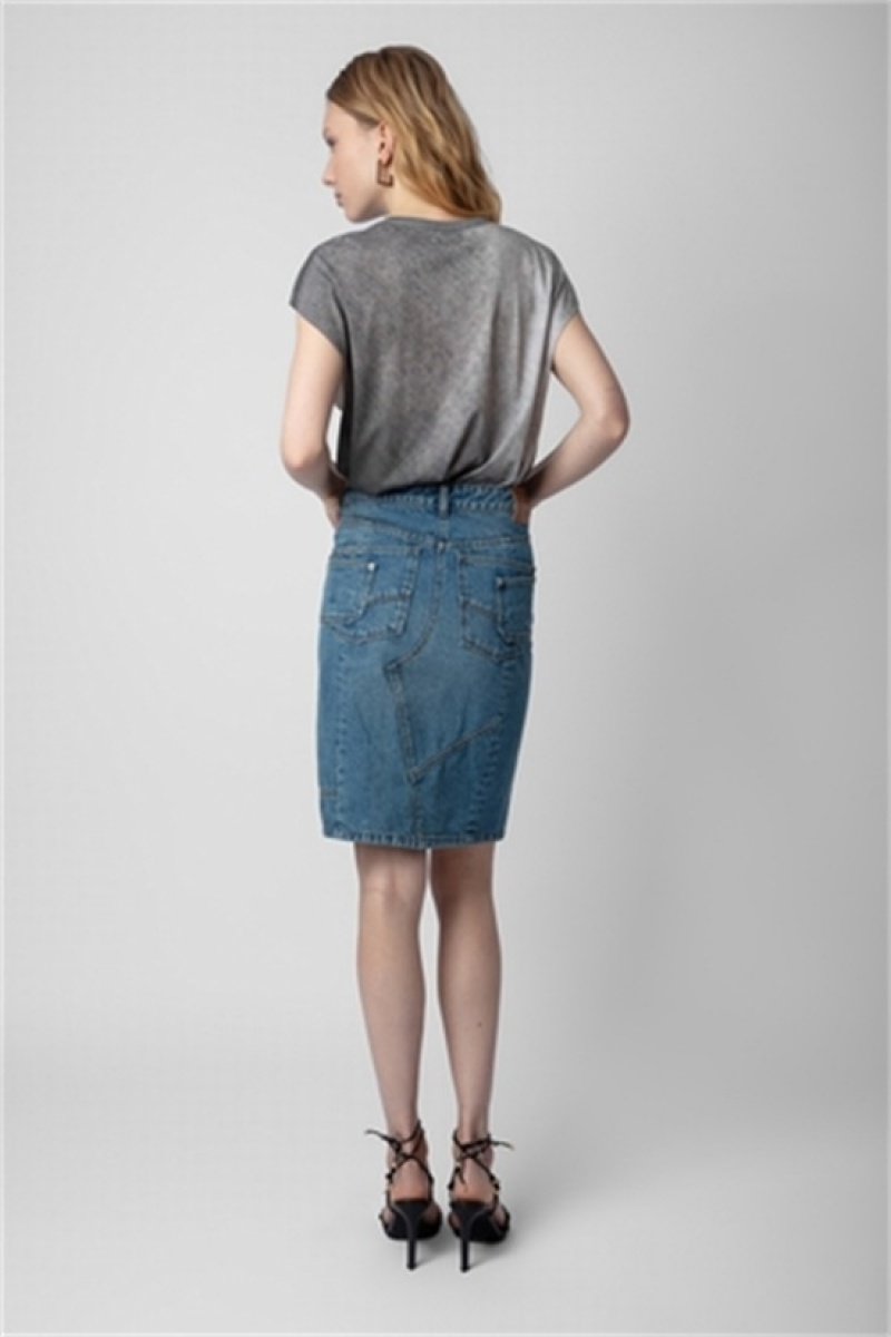 Zadig And Voltaire Jinko Denim Skirt Light Blue | ZV-256363