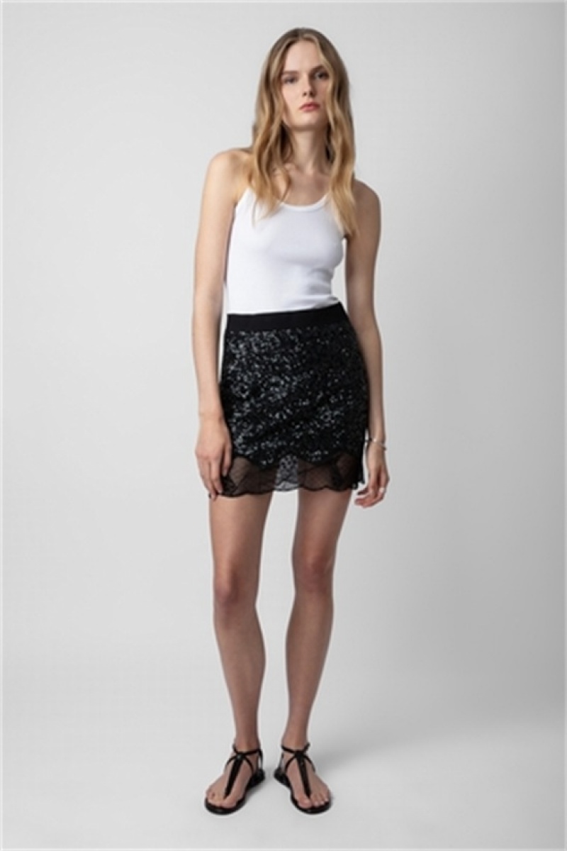 Zadig And Voltaire Justicias Sequins Skirt Black | ZV-256402