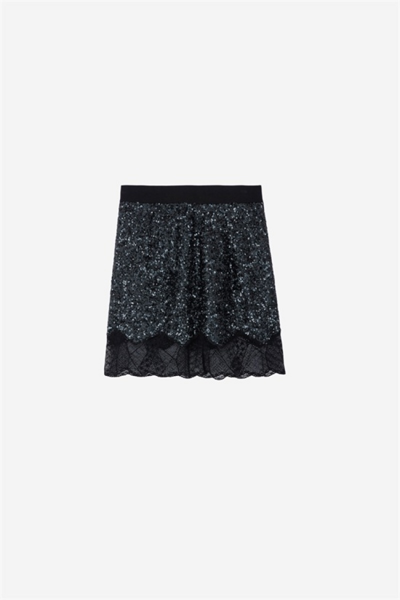 Zadig And Voltaire Justicias Sequins Skirt Black | ZV-256402