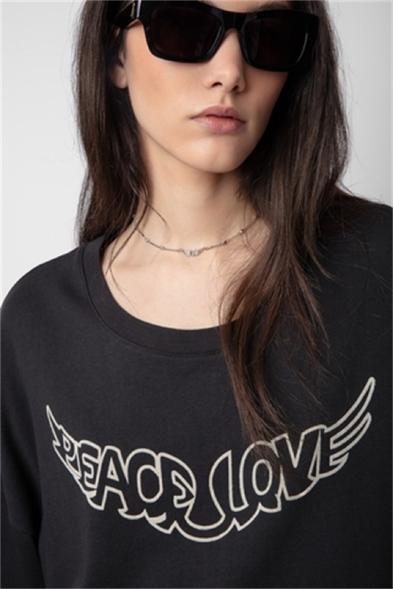 Zadig And Voltaire Kaly Love Wings Sweatshirt Carbone | ZV-256248