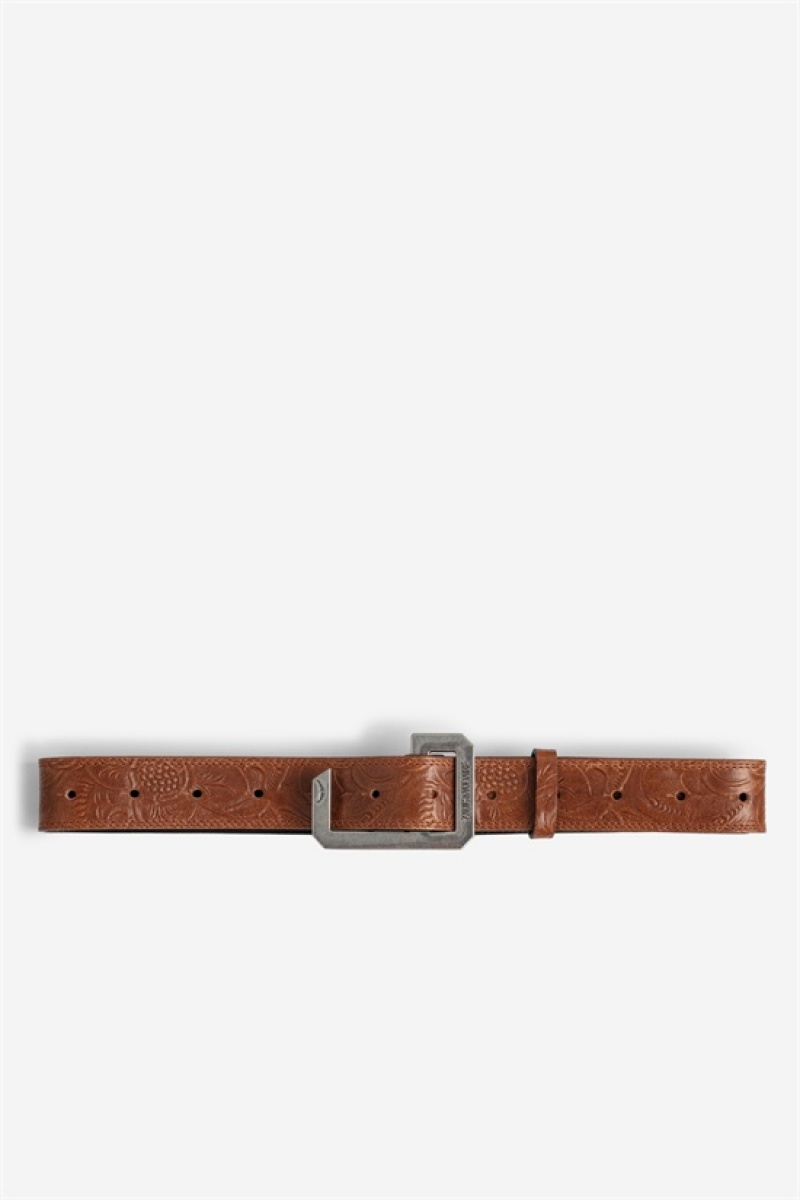 Zadig And Voltaire La Cecilia Embossed 35 Mm Belt Tawny | ZV-255829