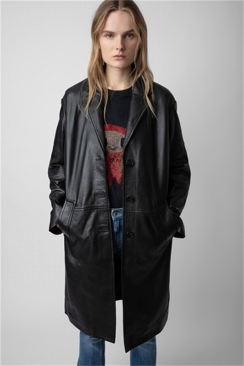 Zadig And Voltaire Macari Leather Coat Black | ZV-256413