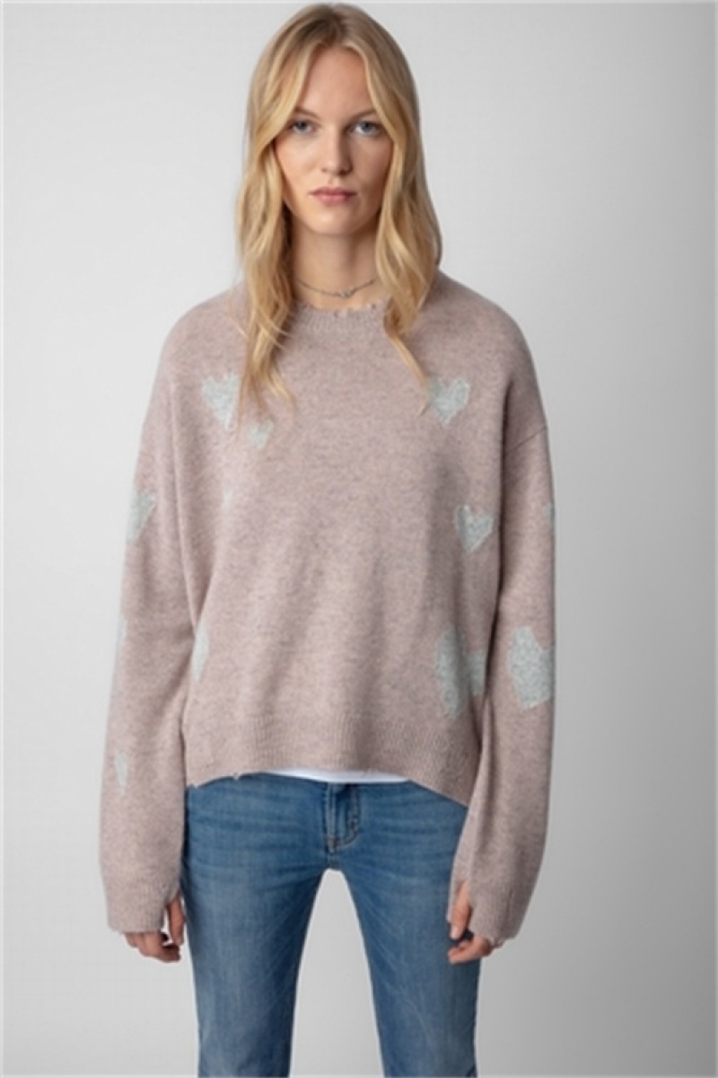 Zadig And Voltaire Markus Heart Cashmere Sweater Primerose | ZV-256451