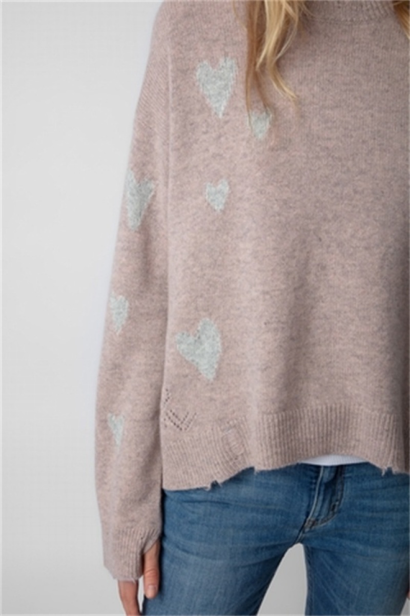 Zadig And Voltaire Markus Heart Cashmere Sweater Primerose | ZV-256451