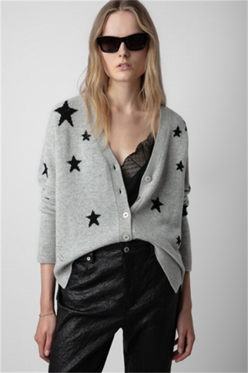 Zadig And Voltaire Mirka Stars Cardigan Heather Grey | ZV-256462