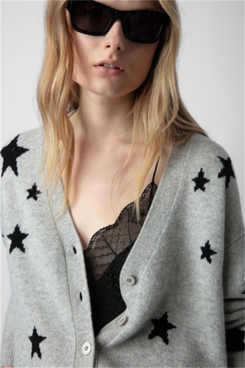 Zadig And Voltaire Mirka Stars Cardigan Heather Grey | ZV-256462