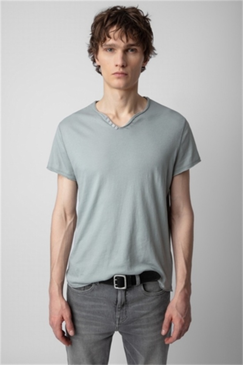 Zadig And Voltaire Monastir Henley T-shirt Oyster | ZV-255681