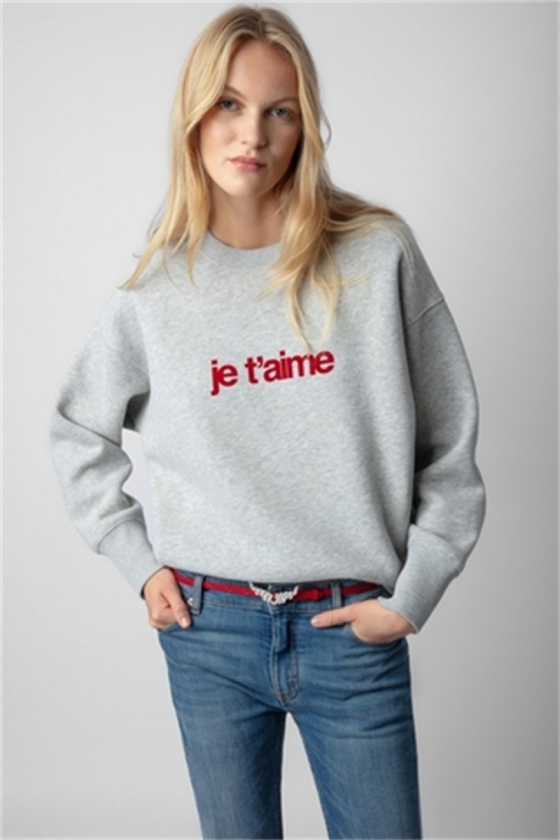 Zadig And Voltaire Oscar Je T'aime Sweatshirt Gris Chine Clair | ZV-256252