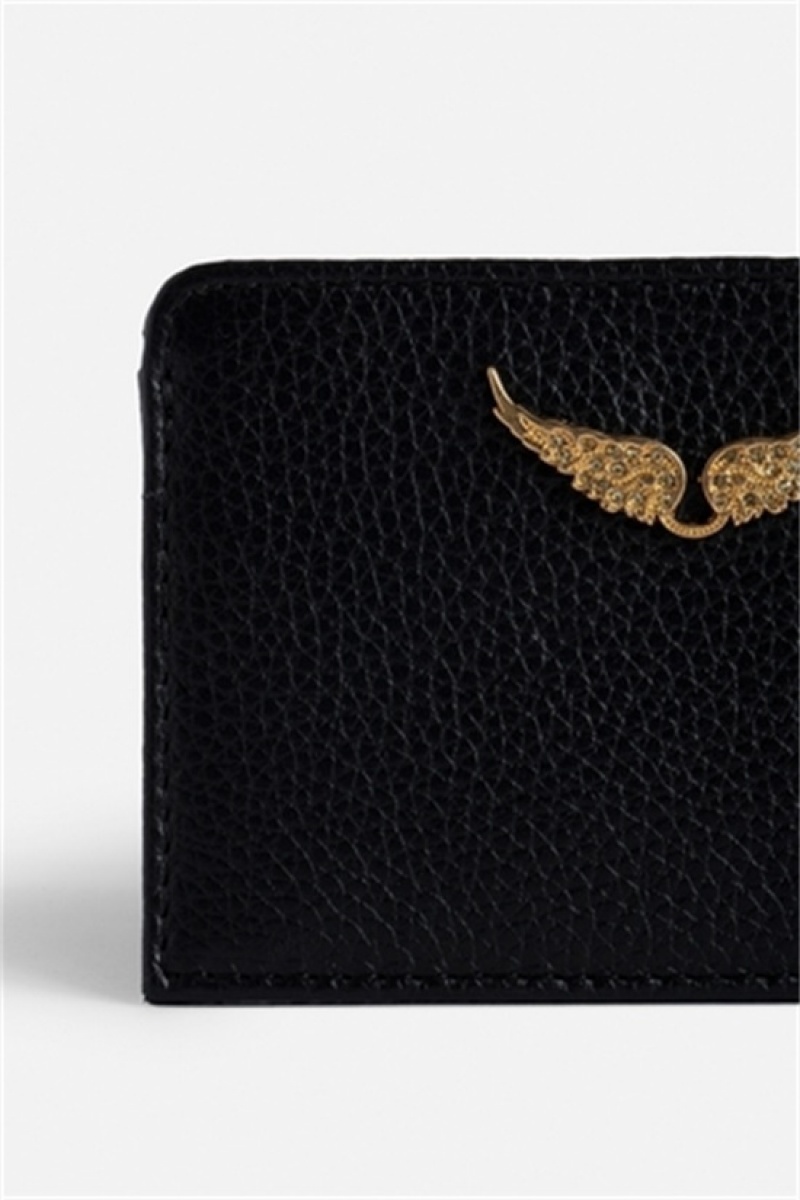 Zadig And Voltaire Pass Card Holder Black Gold | ZV-255943