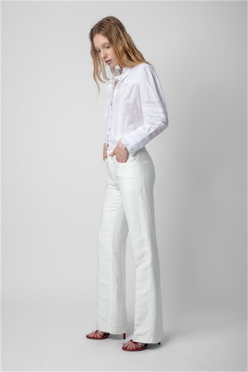 Zadig And Voltaire Pistol Linen Pants White | ZV-256235