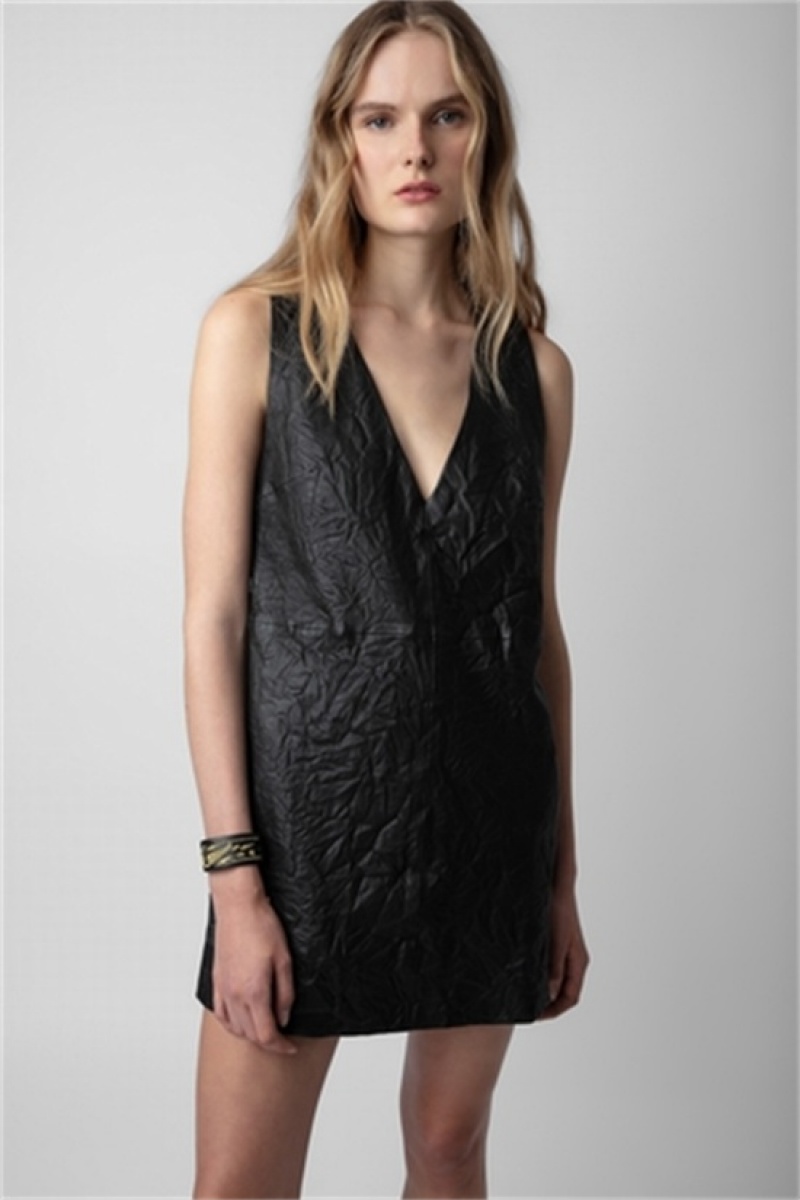 Zadig And Voltaire Rasha Leather Dress Black | ZV-256384