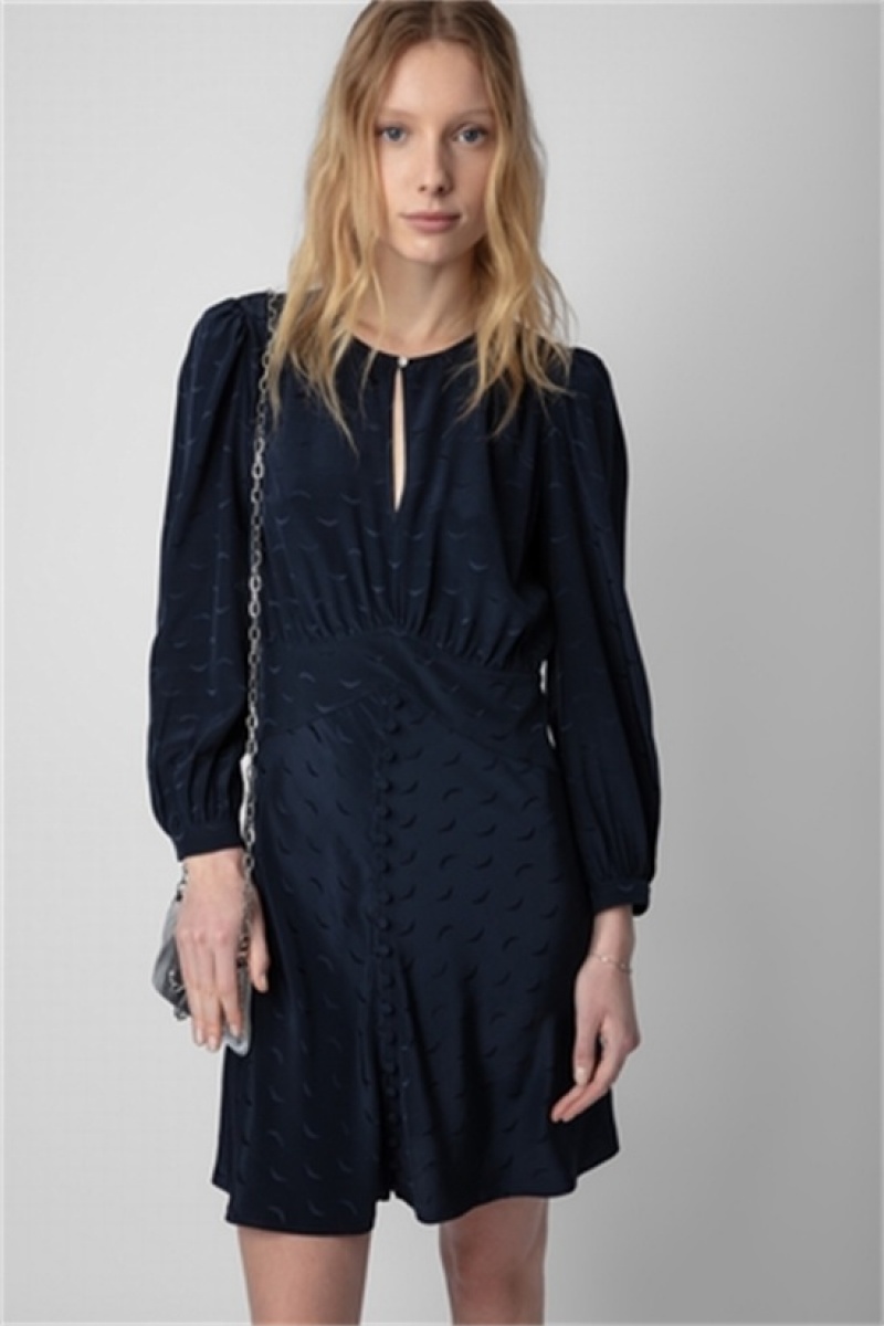 Zadig And Voltaire Rhodri Silk Jacquard Dress Dark Blue | ZV-256399