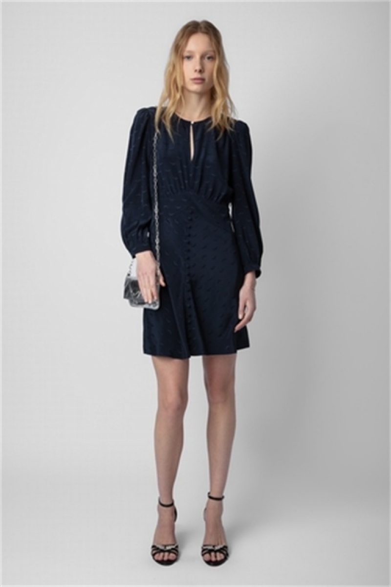 Zadig And Voltaire Rhodri Silk Jacquard Dress Dark Blue | ZV-256399