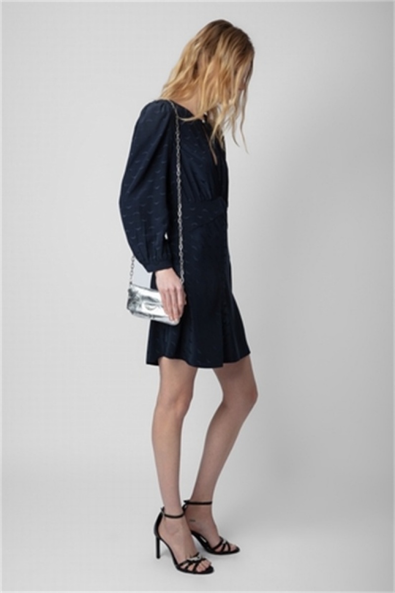 Zadig And Voltaire Rhodri Silk Jacquard Dress Dark Blue | ZV-256399