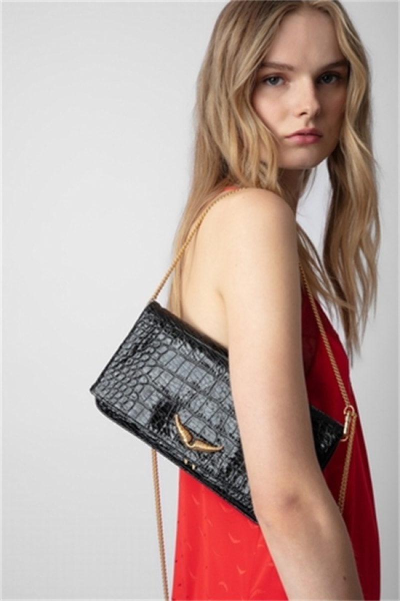 Zadig And Voltaire Rock Embrossed Bag Black | ZV-256194