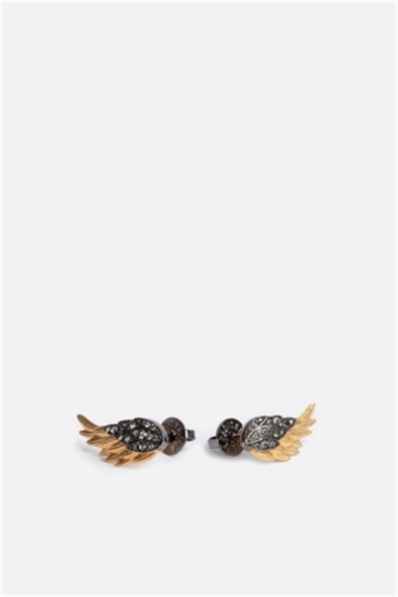 Zadig And Voltaire Rock Feather Earrings Old Gold | ZV-255878