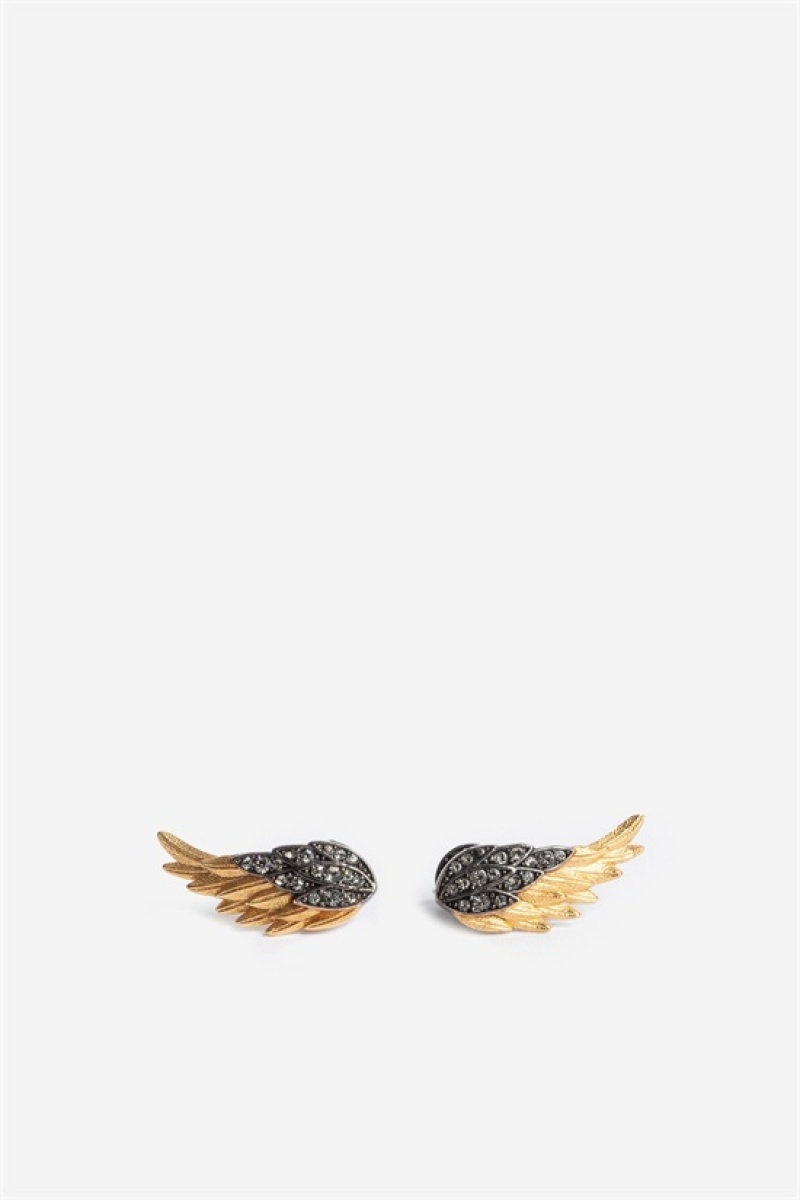 Zadig And Voltaire Rock Feather Earrings Old Gold | ZV-255878