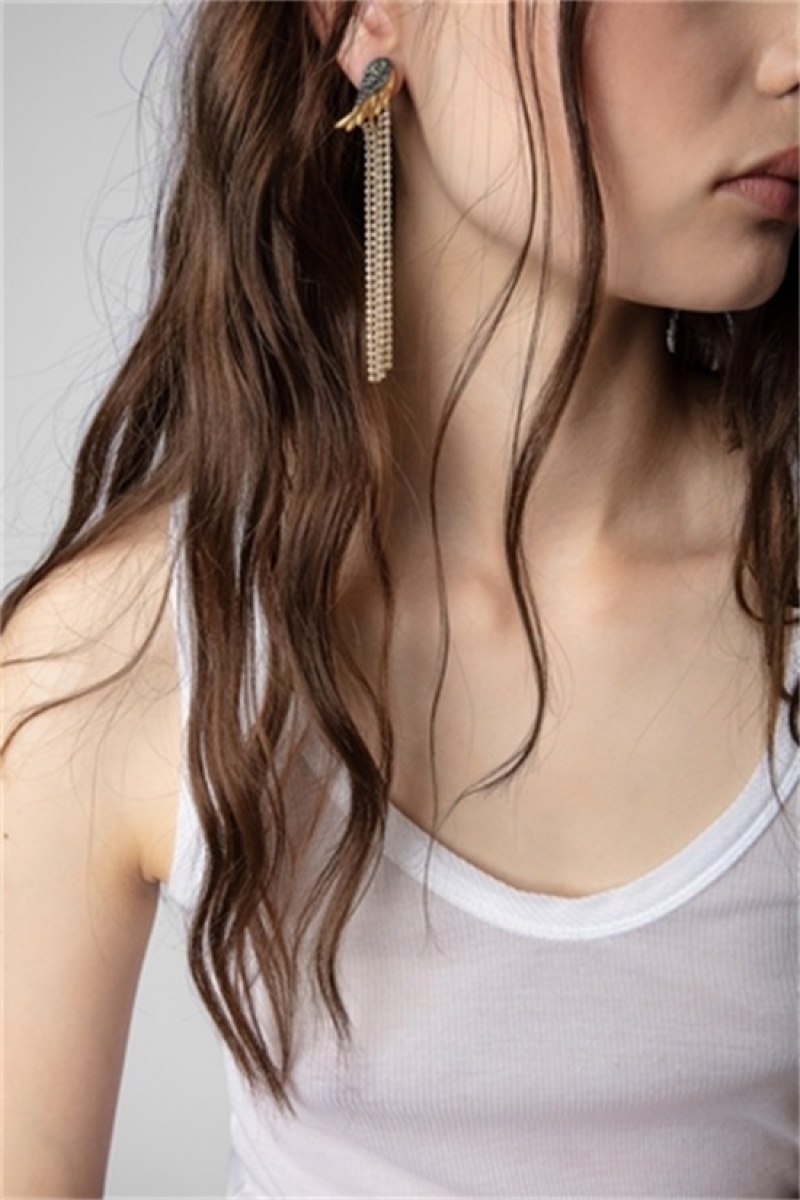 Zadig And Voltaire Rock Feather Earrings Old Gold | ZV-255874