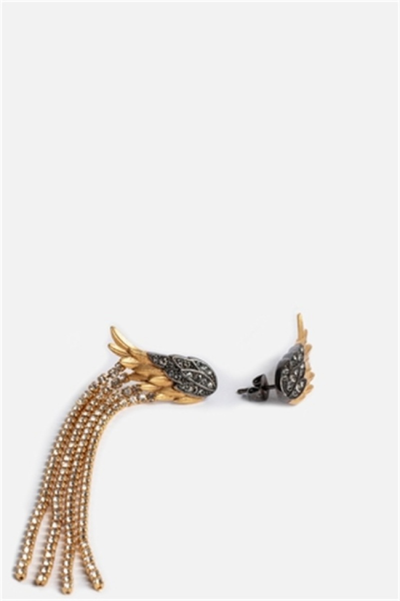 Zadig And Voltaire Rock Feather Earrings Old Gold | ZV-255874