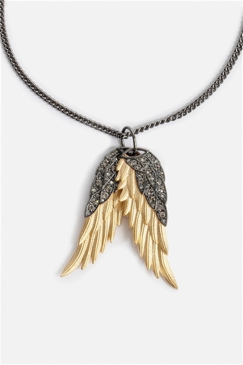 Zadig And Voltaire Rock Feather Pendant Necklace Old Gold | ZV-255875