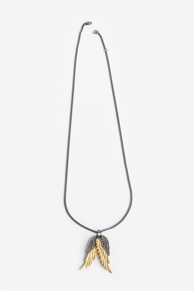 Zadig And Voltaire Rock Feather Pendant Necklace Old Gold | ZV-255875