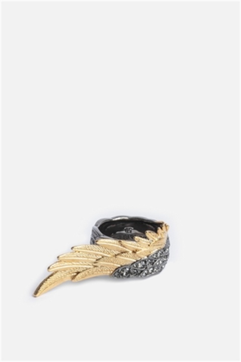 Zadig And Voltaire Rock Feather Spread Wings Ring Old Gold | ZV-255876