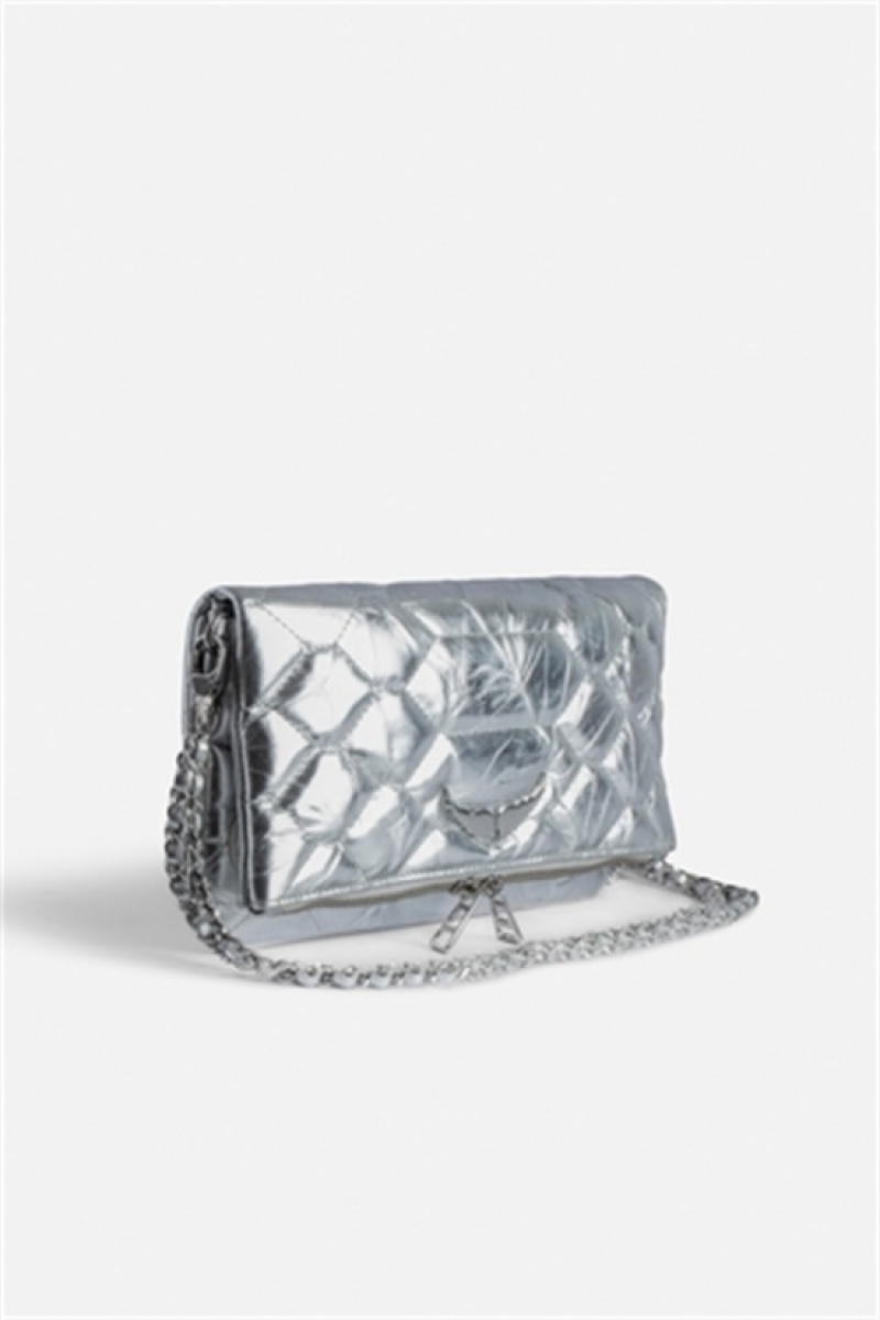 Zadig And Voltaire Rock Quilted Metallic Clutch Silver | ZV-256193