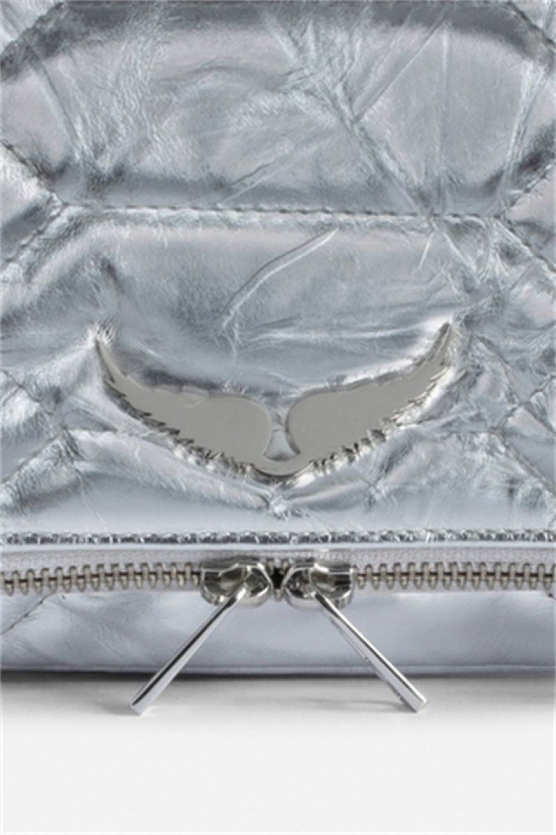 Zadig And Voltaire Rock Quilted Metallic Clutch Silver | ZV-256193